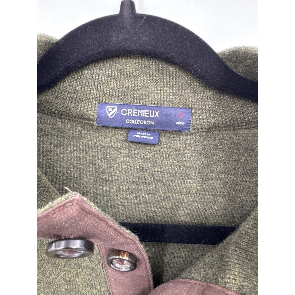 Cremieux Olive Green Cotton Mock Neck Sweater Brown Elbow Patch Men’s Large - Picture 2 of 8